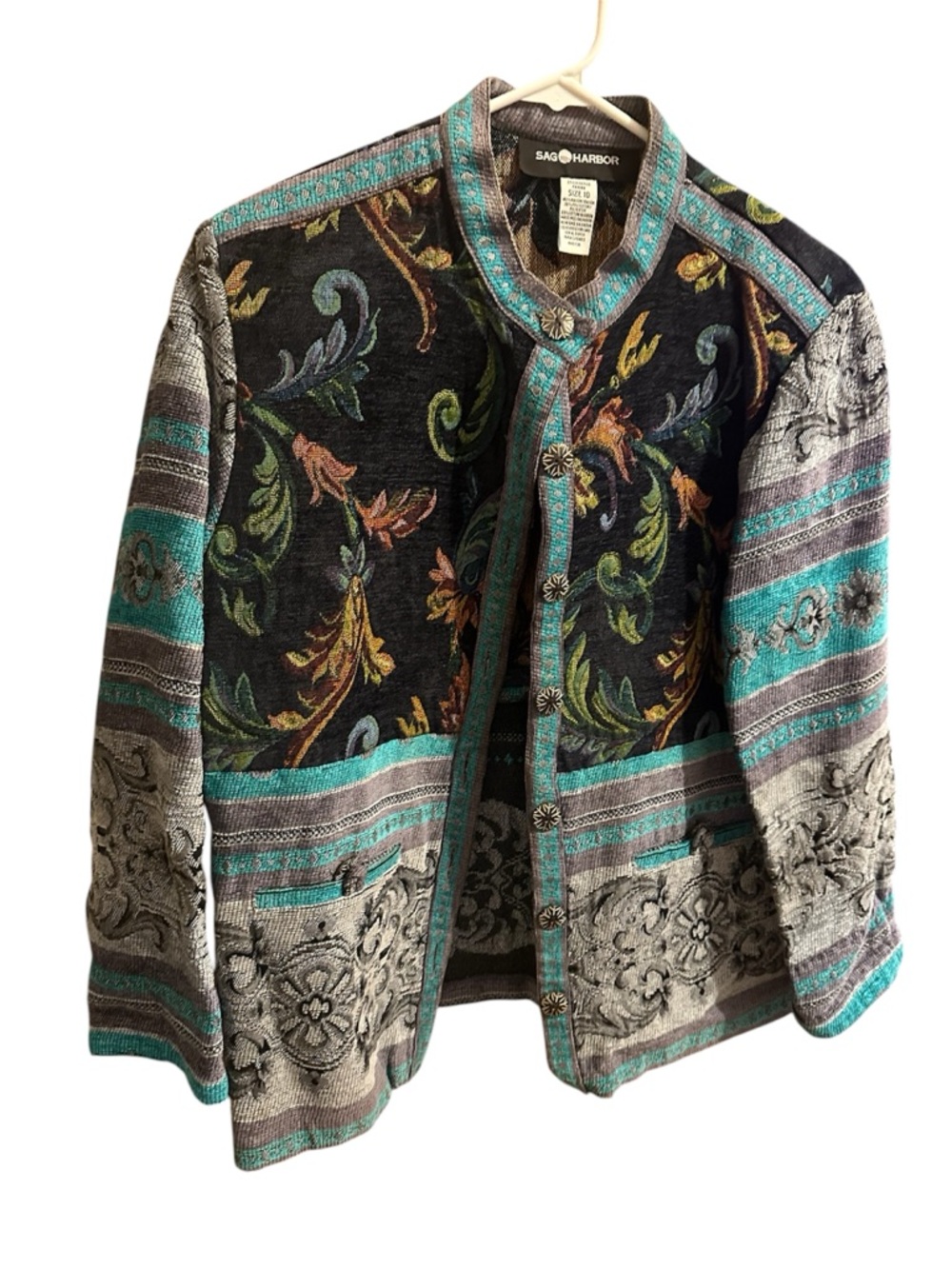 Sag Harbor Black Jacket with Teal Floral Jacquard